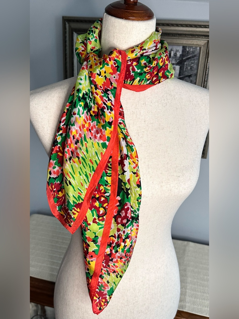 Vibrant Floral Multicolor Vintage Scarf Light and Breezy 30”x30”